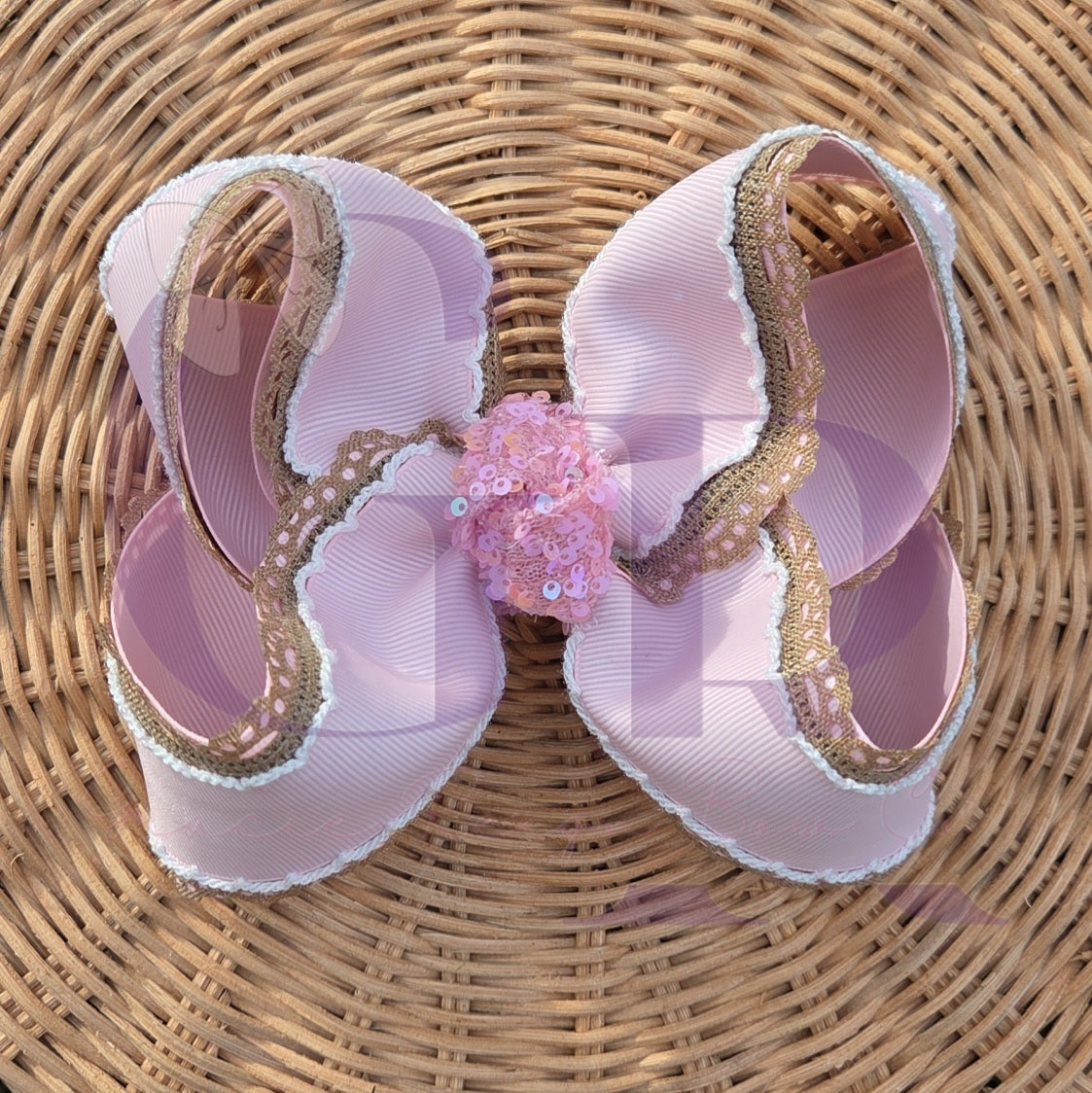 Tan & Pink with Sequin knot Bow on Clip