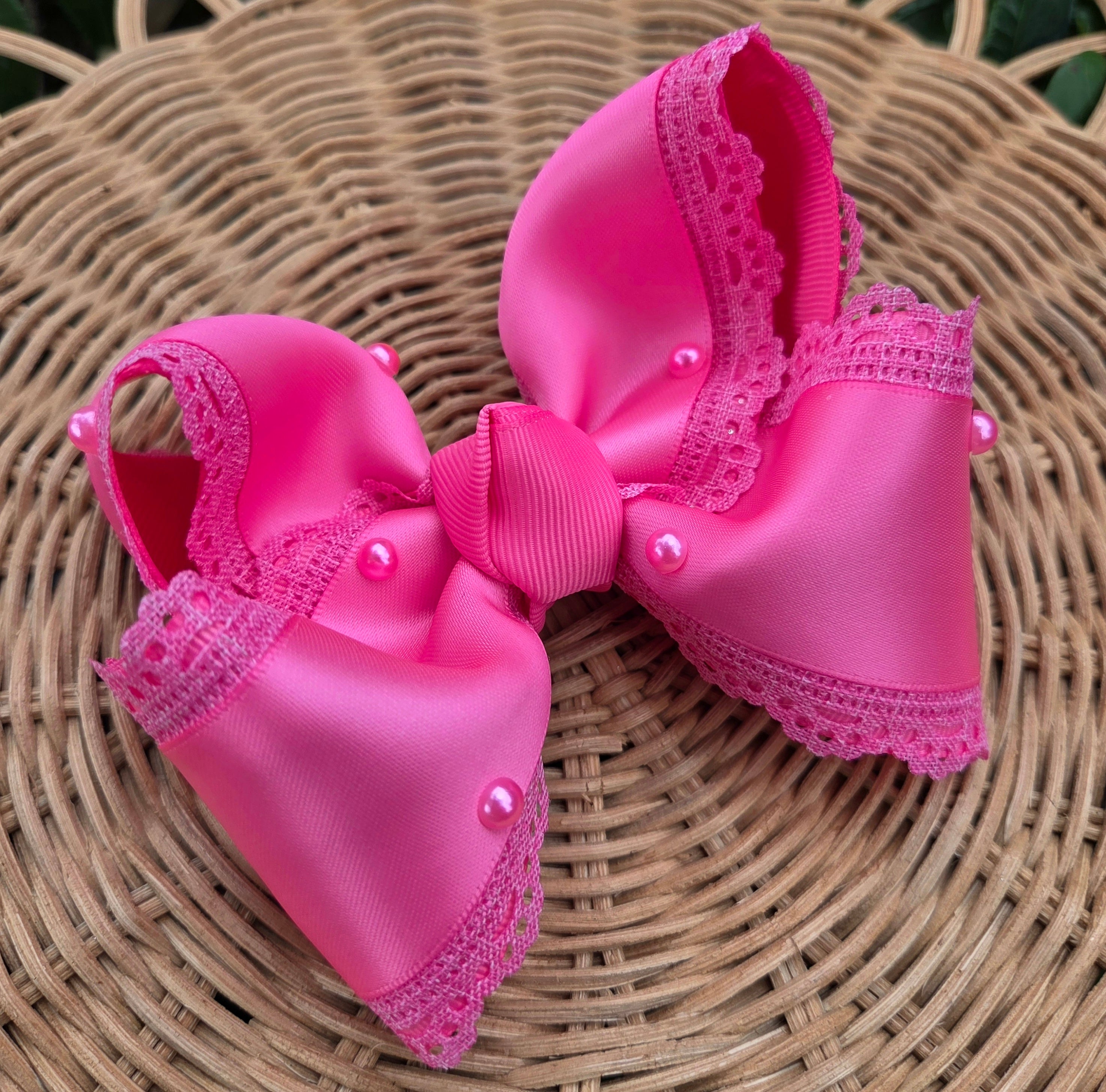 RTS Sale • 5" Pink Scallop & Satin Bow on Clip