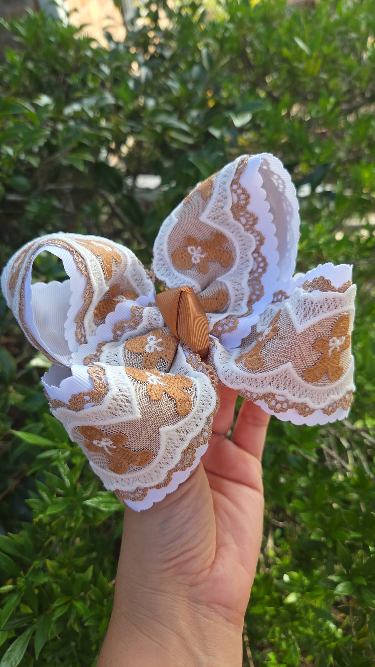 Gingerbread Lace Bow on Clip