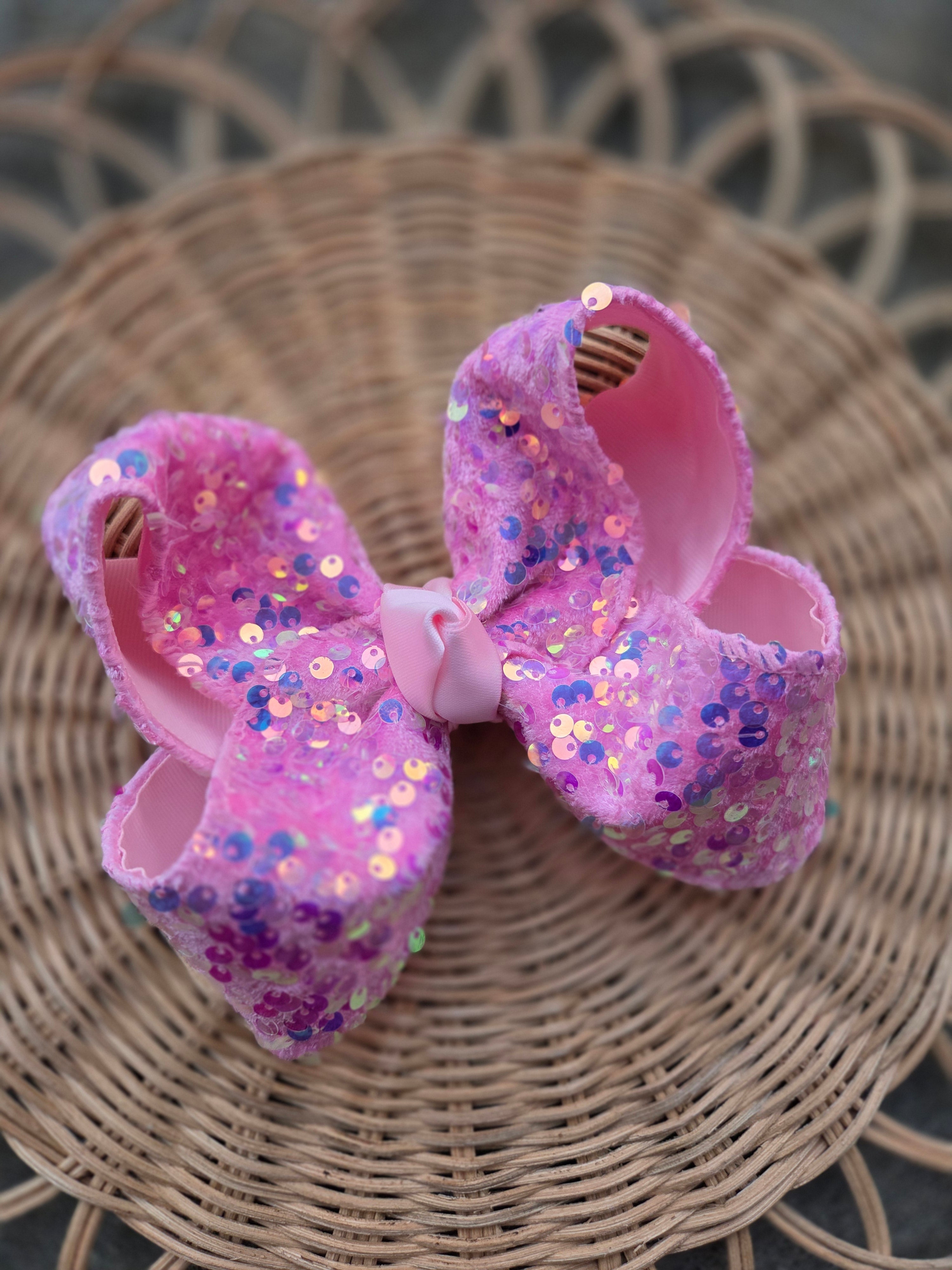 RTS Sale-4" Pink Sequin Beauty Bow on Clip