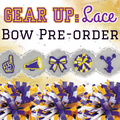 Purple & Yellow: GAMEDAY LACE Bow on Clip - ETA September (or possibly sooner!)