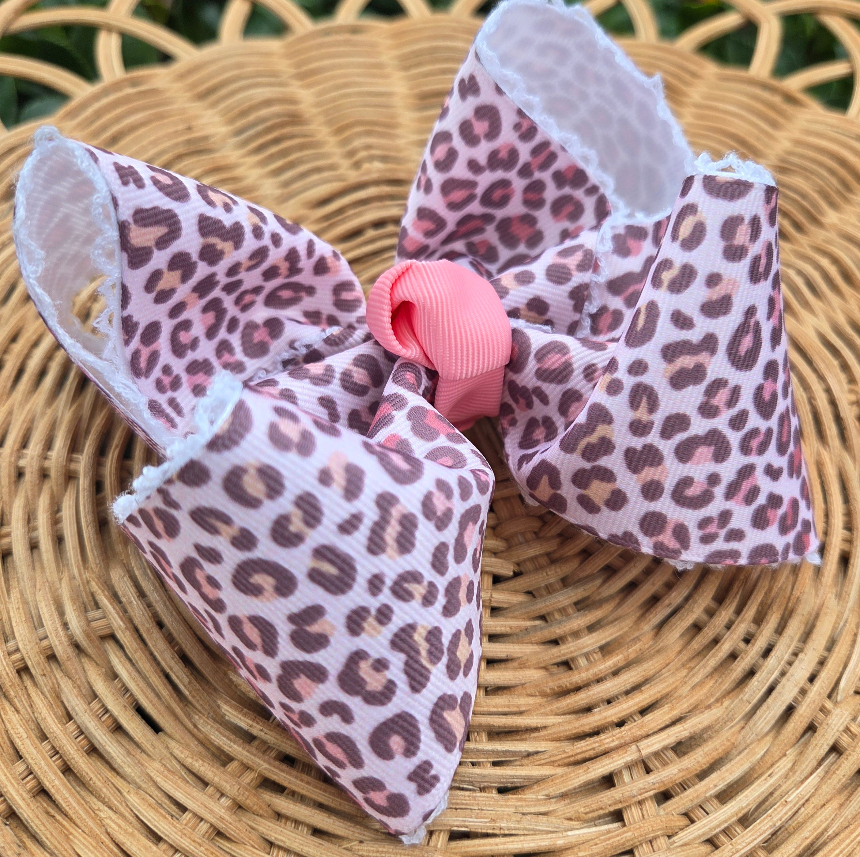 RTS Sale • 4" Pink Leopard Print Bow on Clip