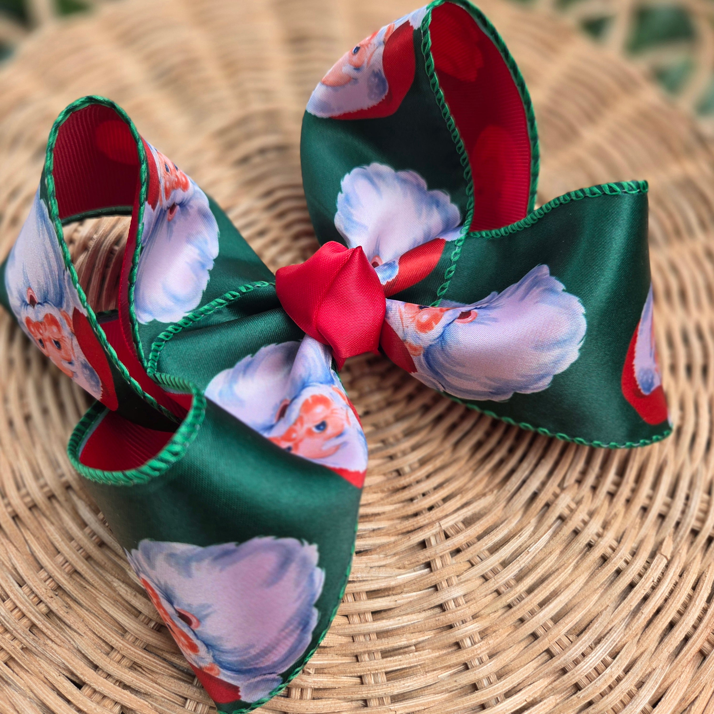 RTS Sale • 6" Old Fashioned Satin Santa Bow on Clip