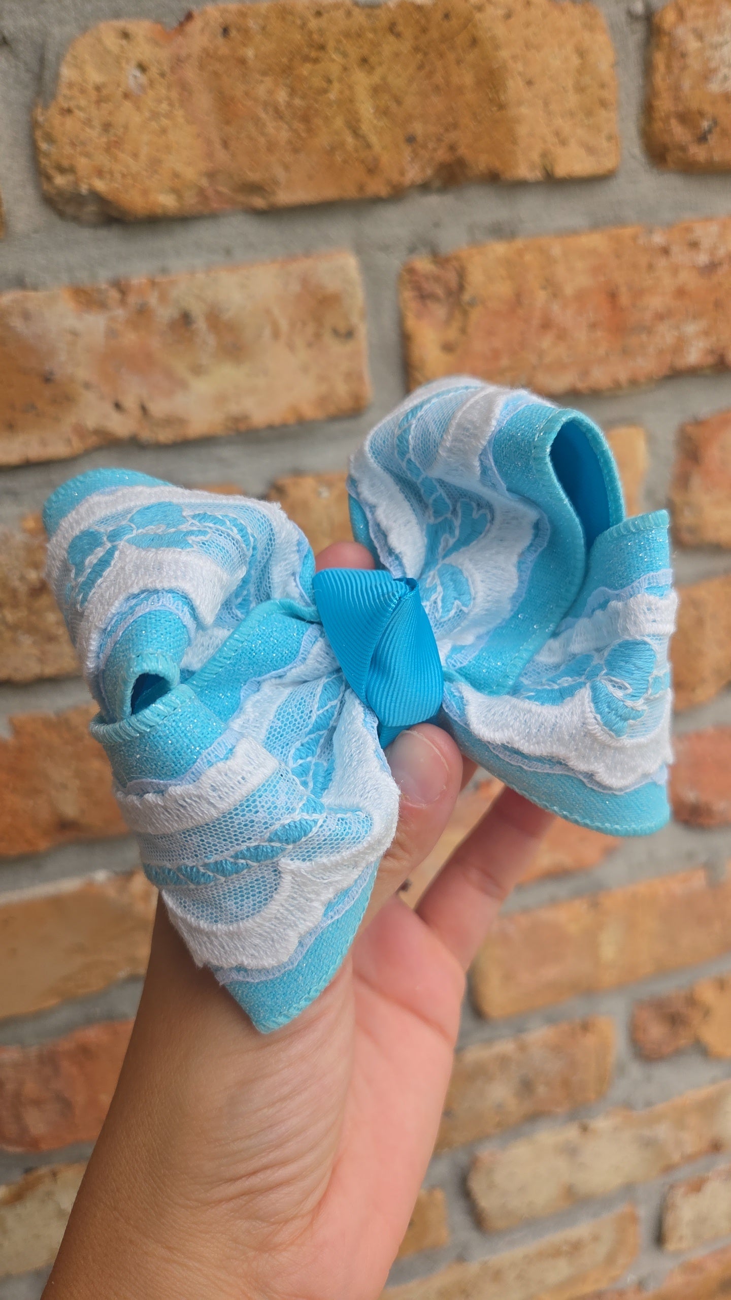 4" Blue Bow Lace Bow on Clip