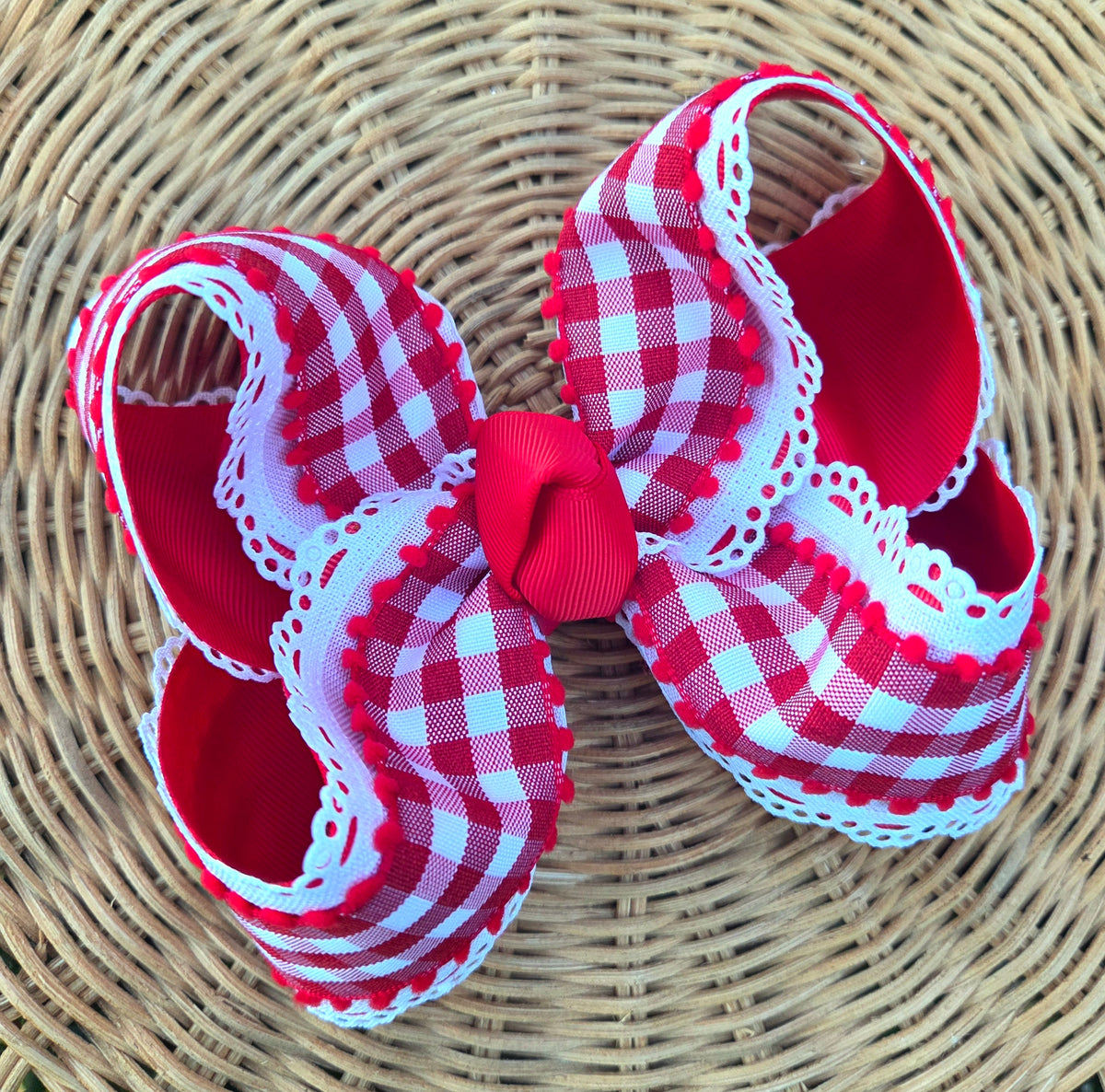 Red Gingham Bow on Clip