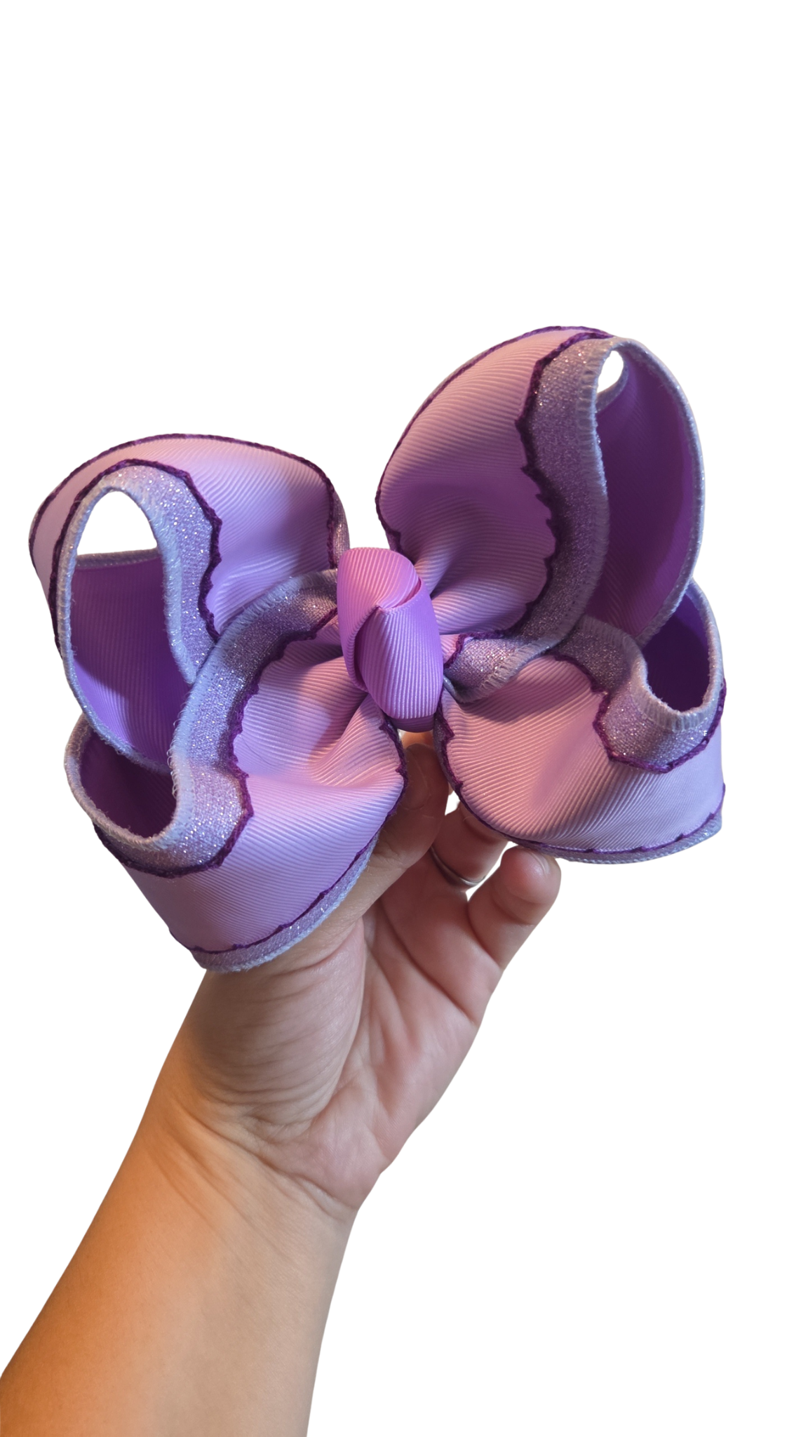 6" Purple Shimmer & Moonstitch Bow on Clip