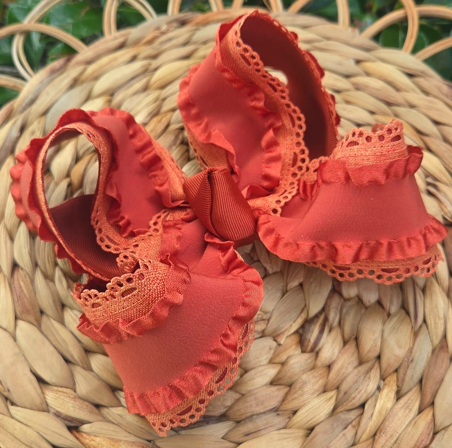 RTS 🍂 Burnt Pumpkin Orange Ruffle Bow on Clip