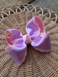 RTS Sale-5" Pale Pink & Lavender Satin & Scallops Bow on Clip