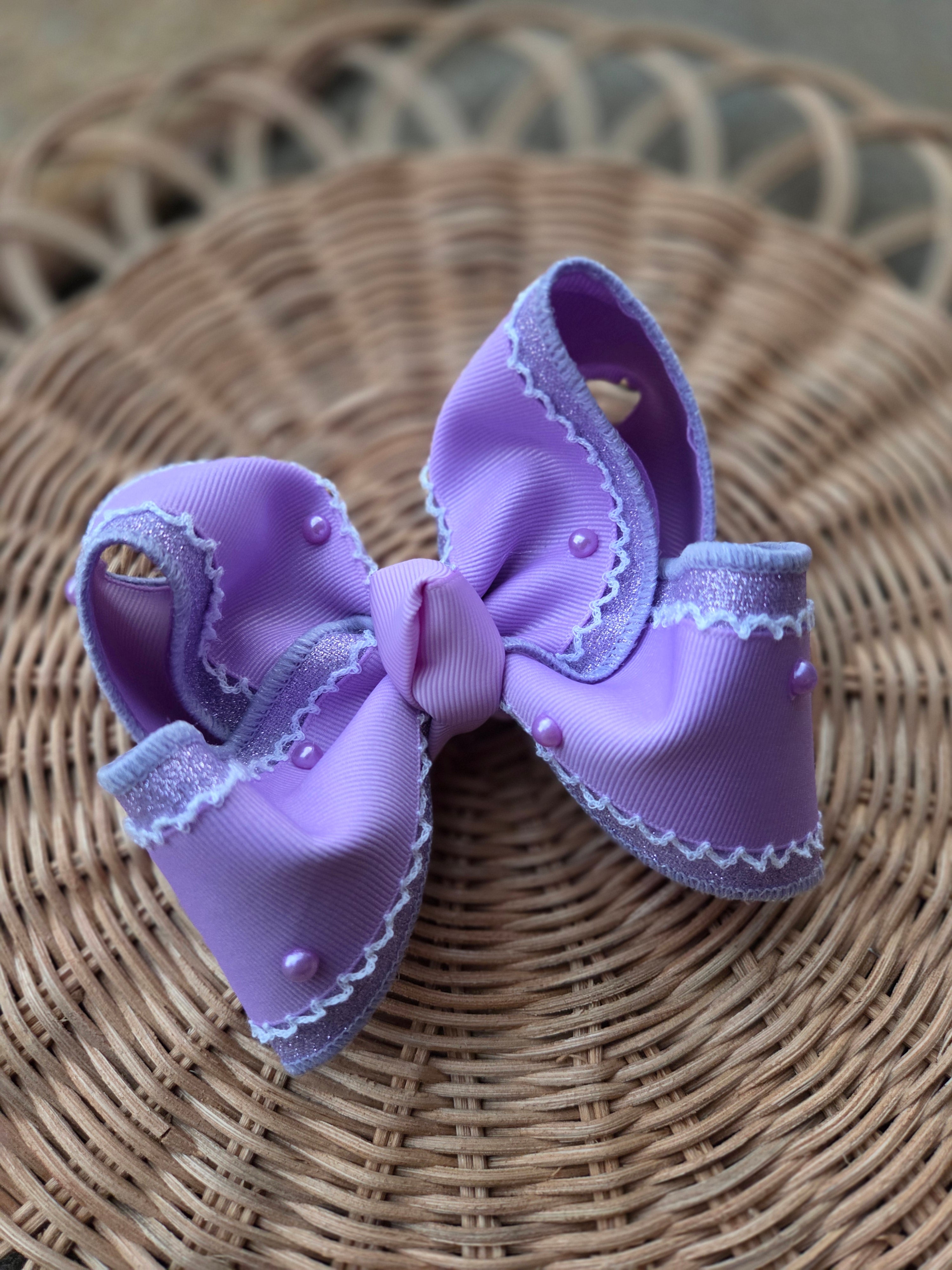 RTS Sale-5" Lavender Shimmer & Moonstitch Bow on Clip