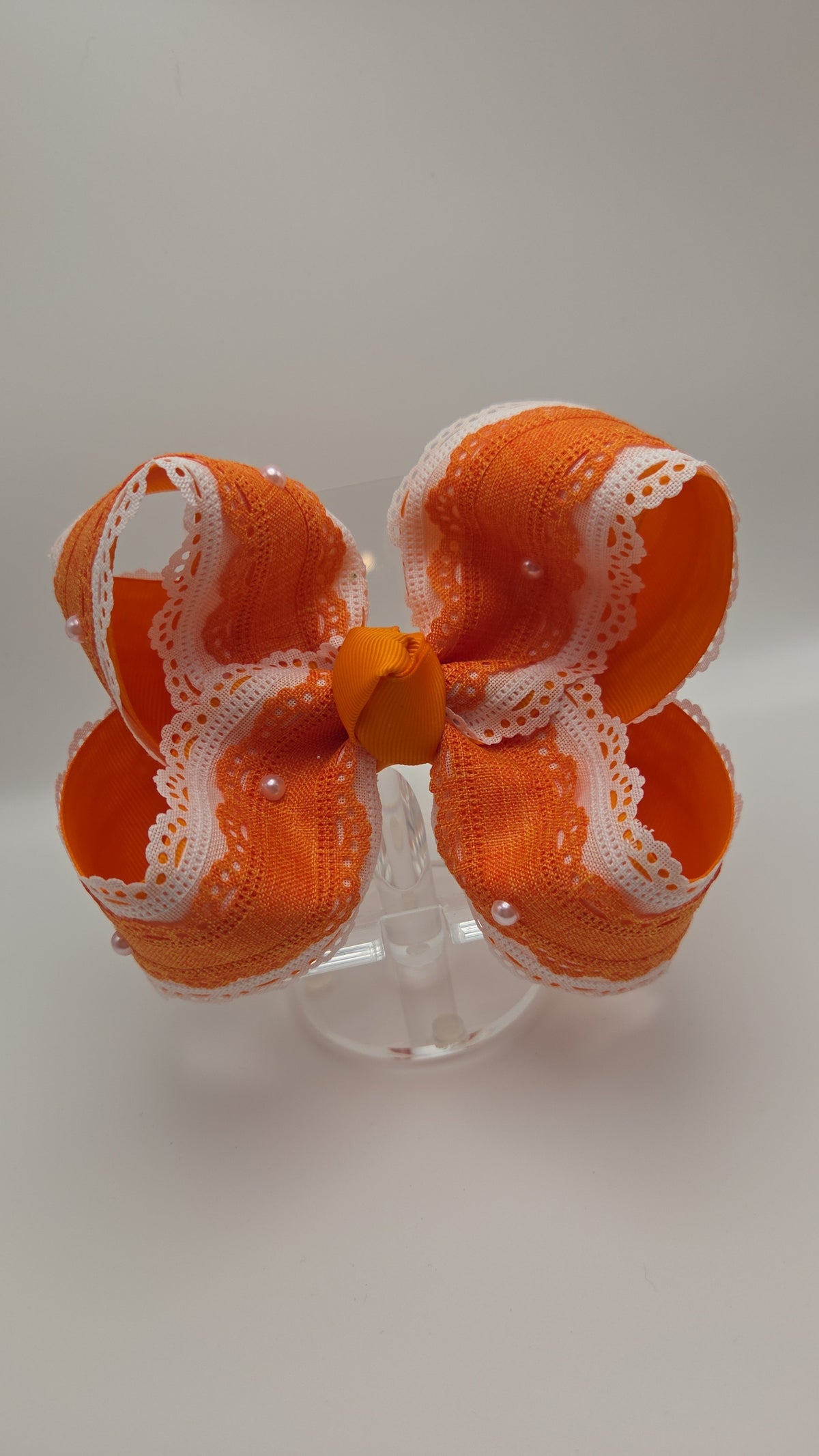 6" Orange & White Scallop Bow on Clip