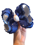 6" Royal Blue & White Scallop & Ruffles Bow on Clip