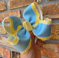 Butter Yellow & Blue Bow on Clip