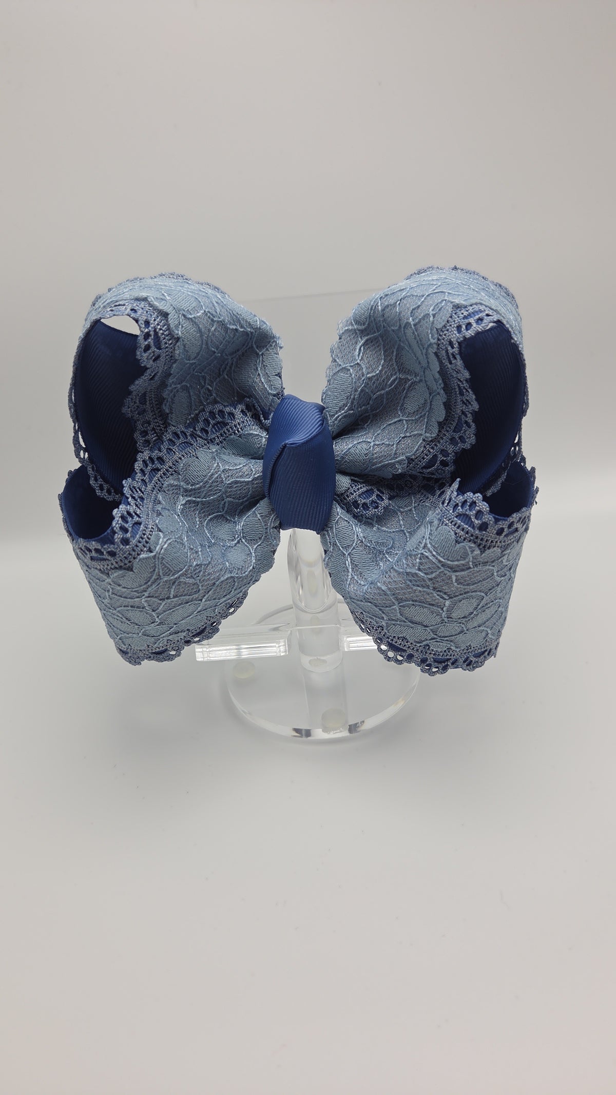 5" Dusty Blue Lace & Scallop Bow on Clip