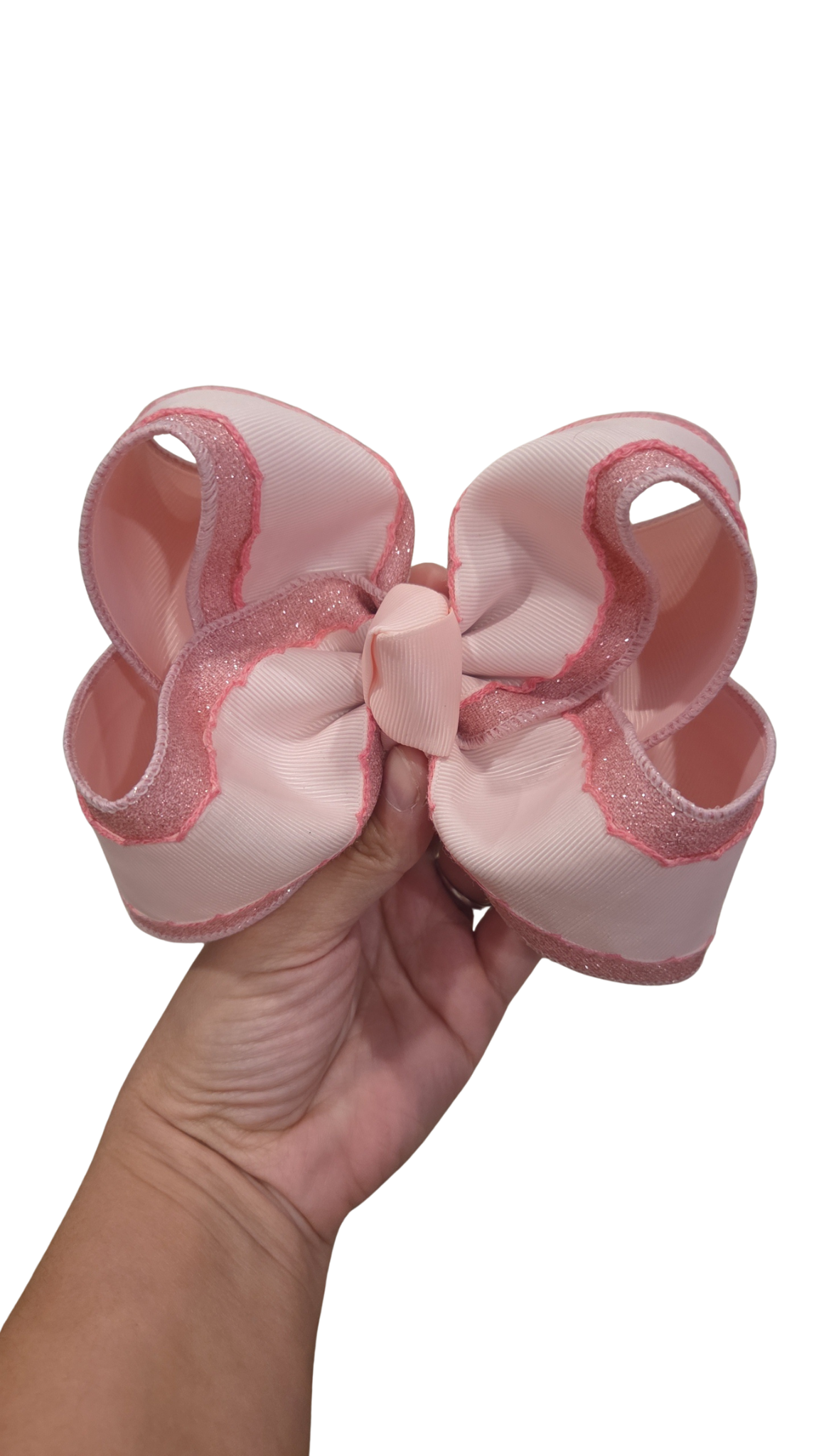 6" Pink Moonstitch & Shimmer Bow on Clip