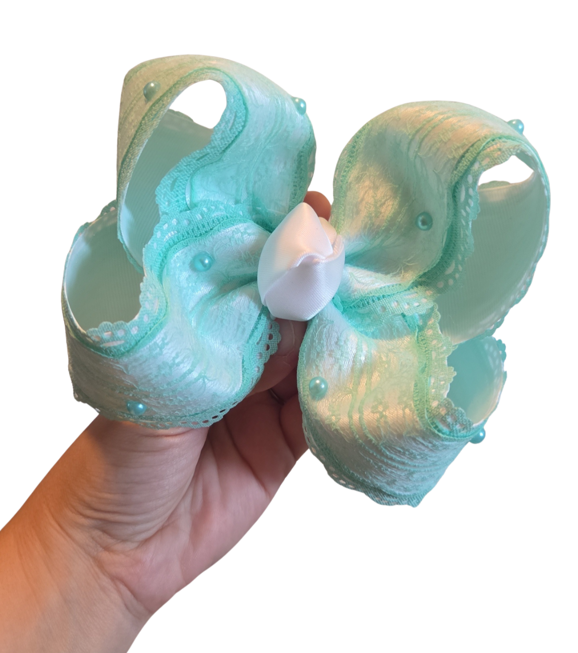 6" Mint Lace Bow on Clip