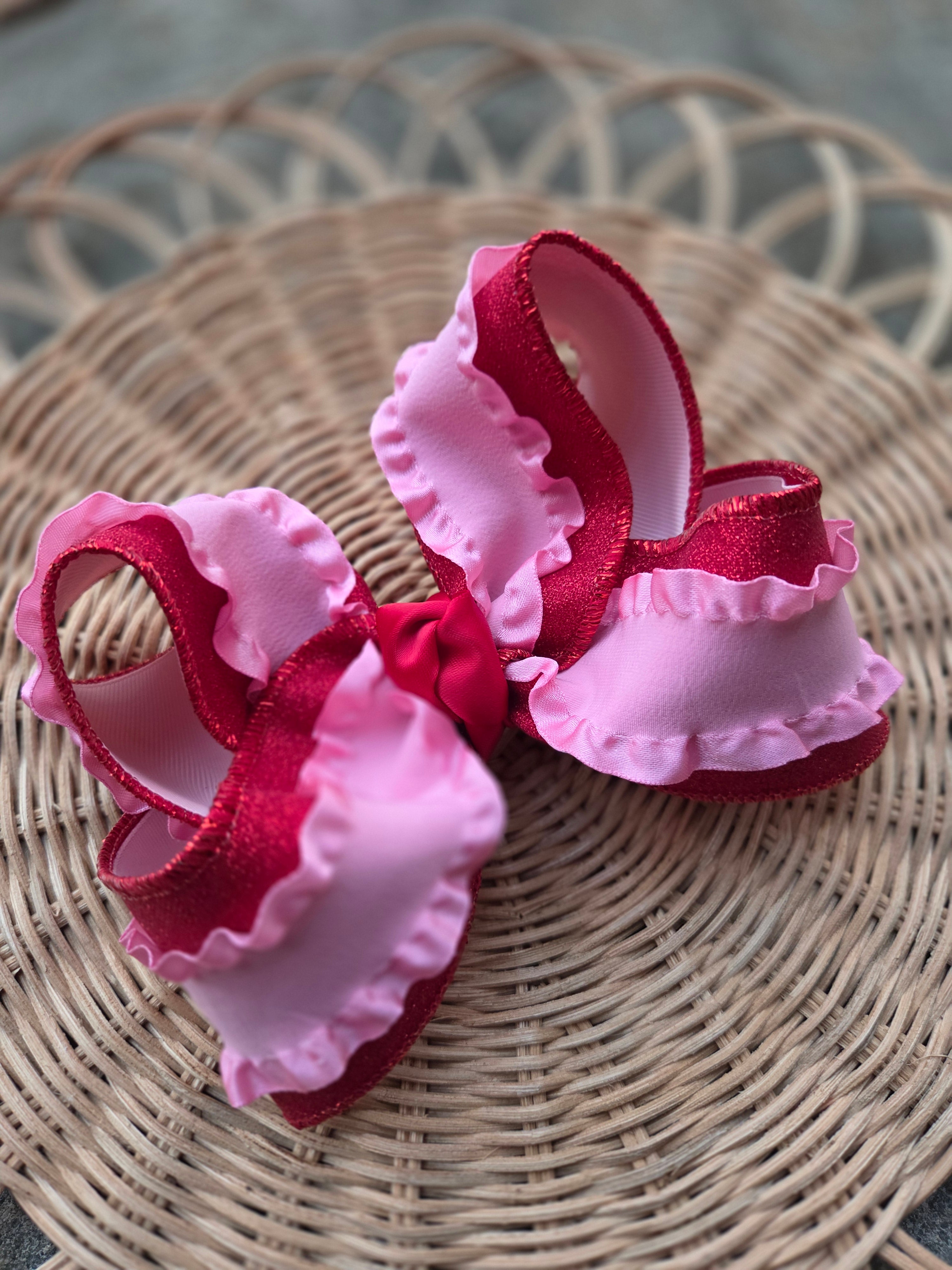 RTS Sale-5" Valentine Ruffles Bow on Clip