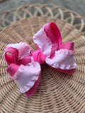 RTS Sale-4" Pink Ruffles & Shimmer Bow on Clip
