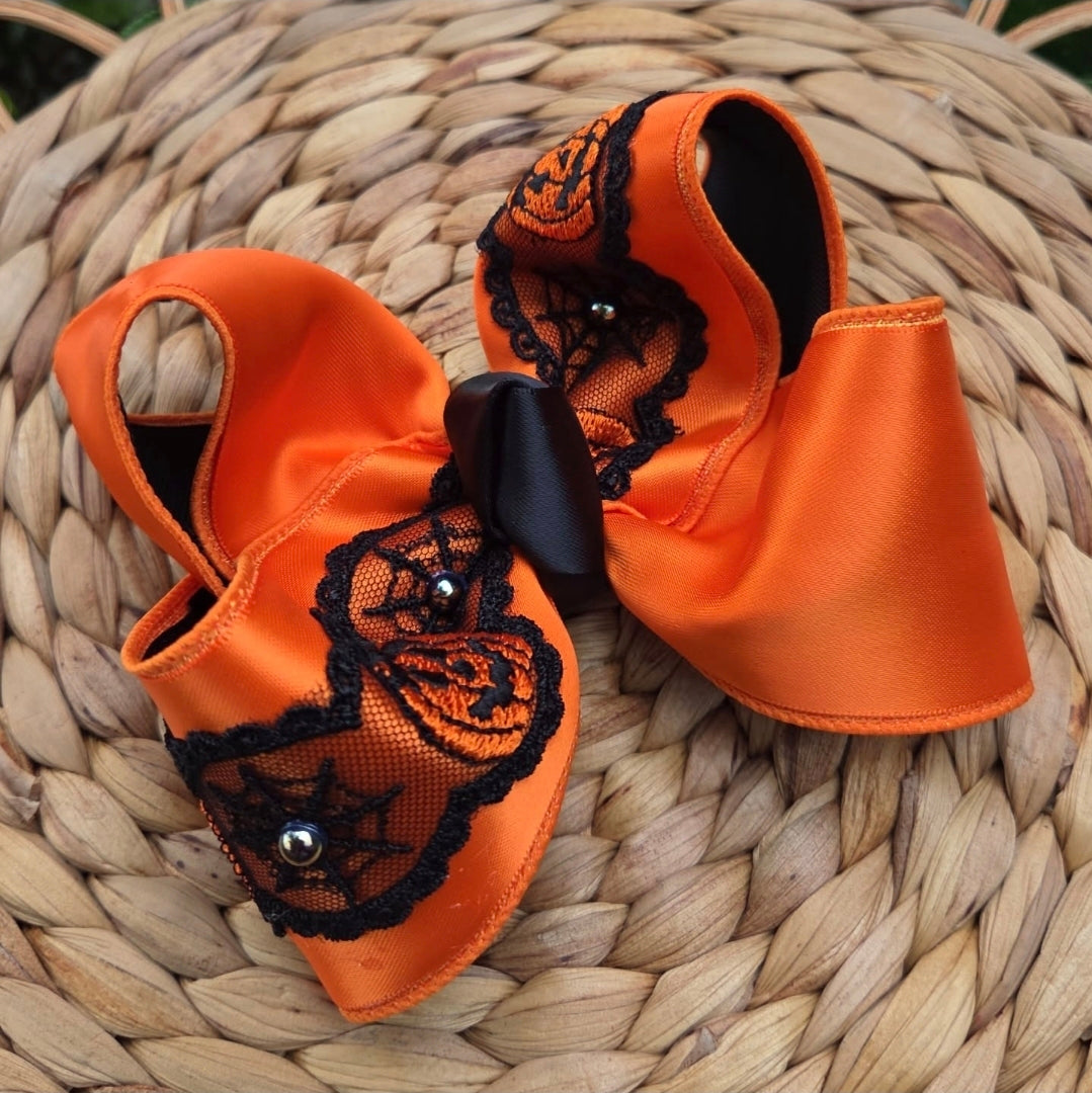 Girly Pumpkins (Option B) Lace Bow on Clip