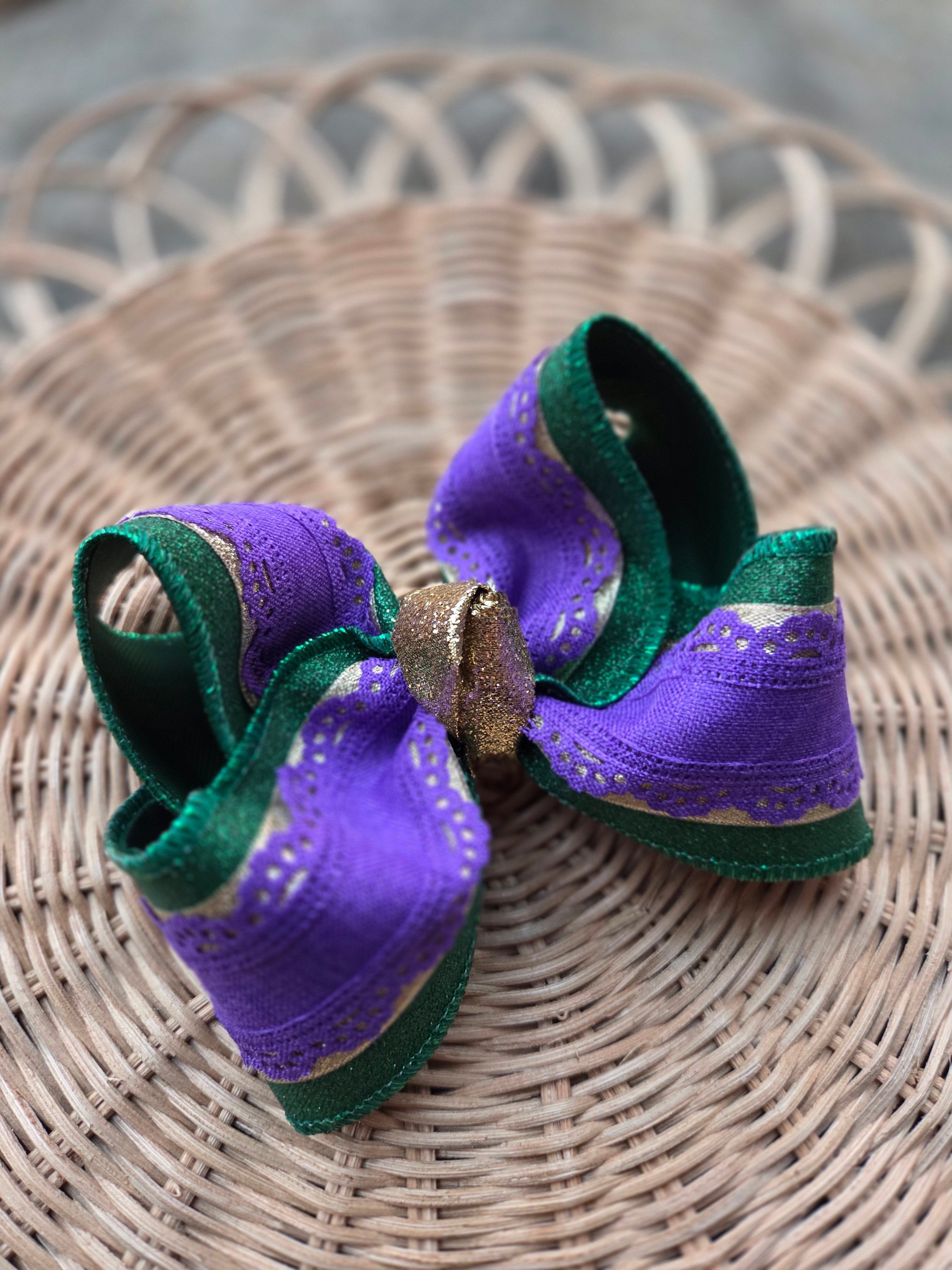 RTS Sale-5" Mardi Gras Bow on Clip
