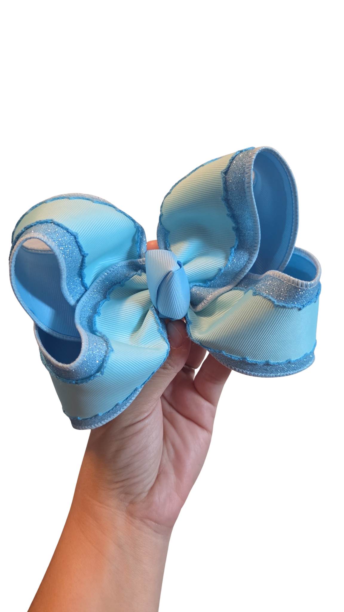 Blue Shimmer & Moonstitch Bow on Clip