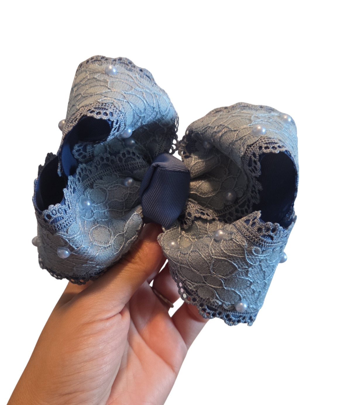 Ready to Ship • 5" Dusty Blue Lace Bow on Clip