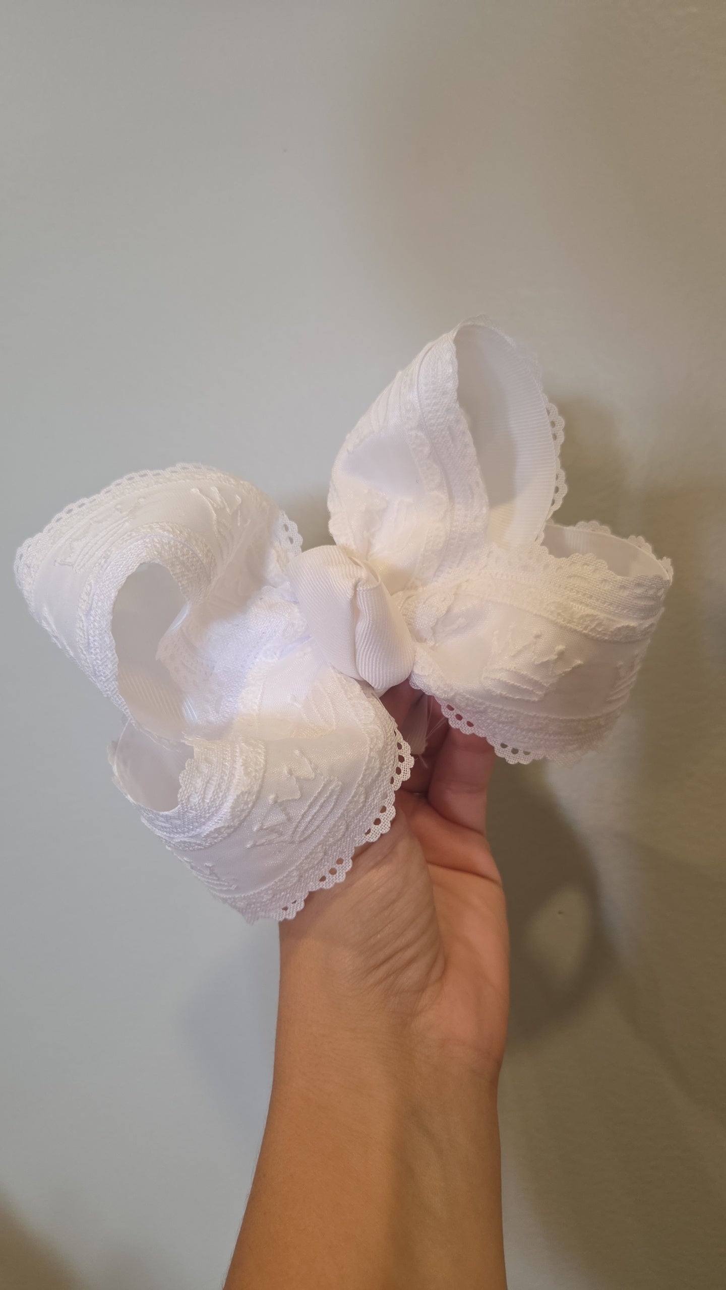 6" All White Crown Lace Bow on Clip
