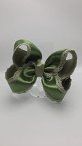 Olive Green Satin & Scallop Bow on Clip