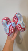 6" Red Gingham & Blue Bow on Clip